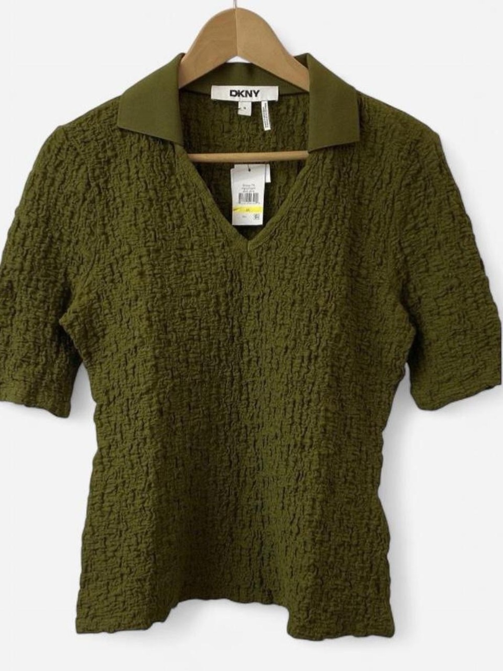 NWT DKNY Olive Green Textured Polo Tee size M